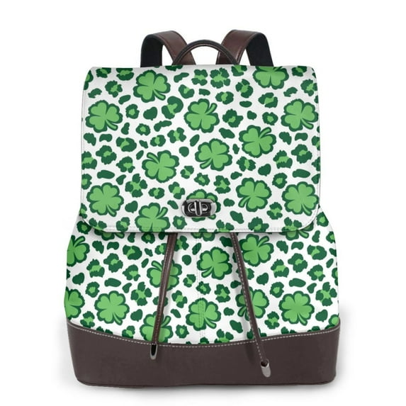Lafuoo Leopard print St. Patrick's Day Pattern Leather Backpack, Adjustable Backpack Suitable for School Work, Suitable for Adults, Men, Women and Teenagers-One Size