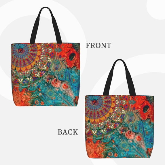 Lafuoo Mandala Colorful Pattern Single Shoulder Convenience Bag, Large Capacity Zippered Handbag for Shopping, Unisex-One Size