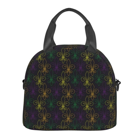 Lafuoo Mardi Gras Carnival Pattern Insulated Lunch Bag, Adjustable Shoulder Strap Handheld Crossbody Waterproof Lunch Bag, Unisex-One Size