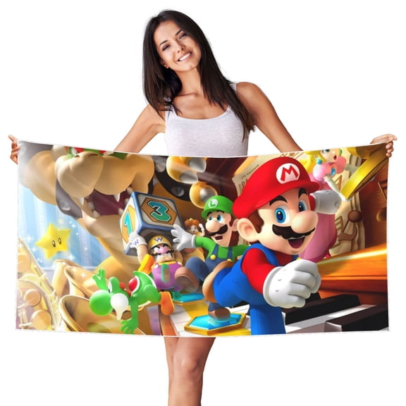 Lafuoo Mario Pattern Silver Fox Fleece Beach Towel 27.5x55in, Absorbent Swimming Beach Towel, Unisex-One Size
