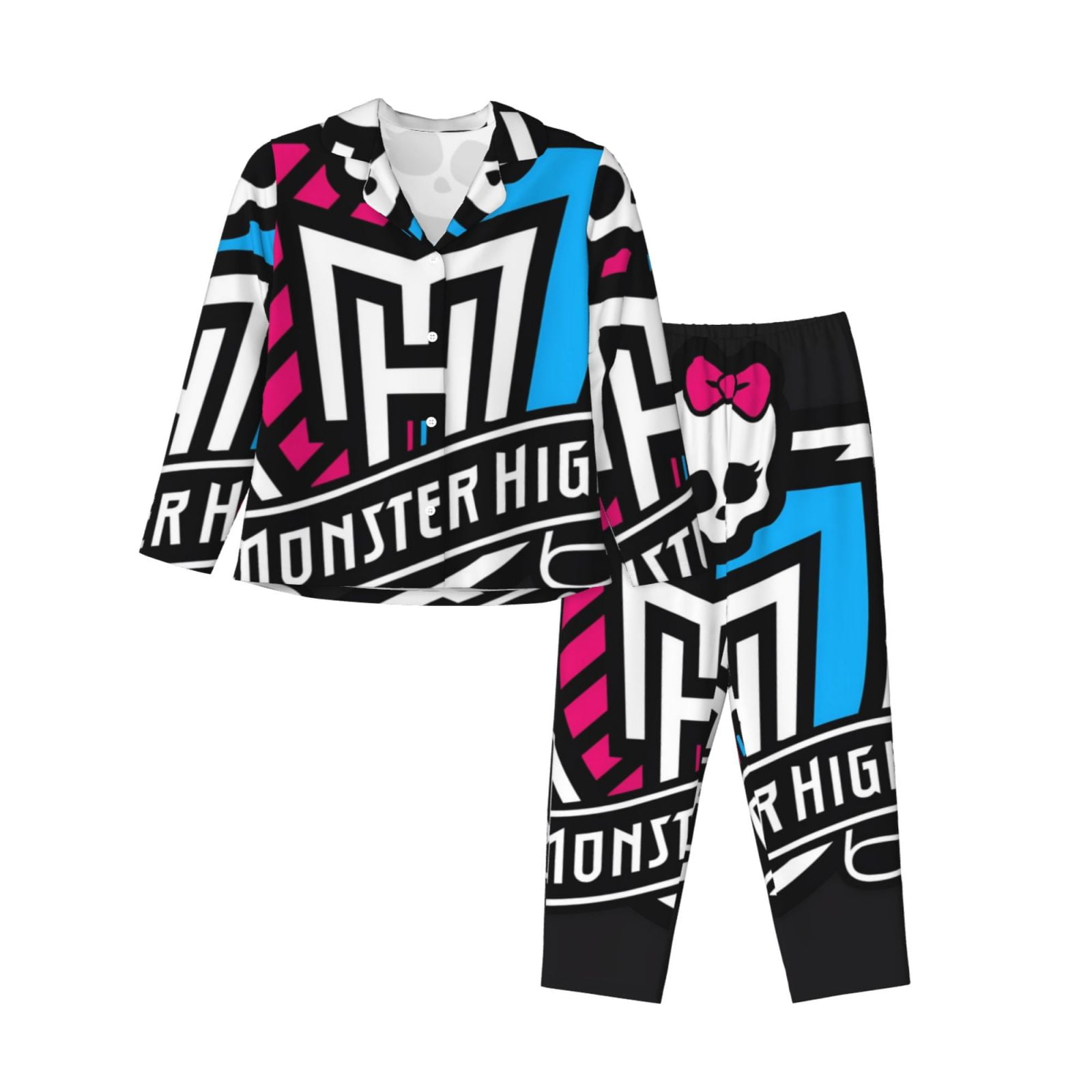 Lafuoo Monster High Pattern Long Sleeve Cardigan Pajama Set, Button ...