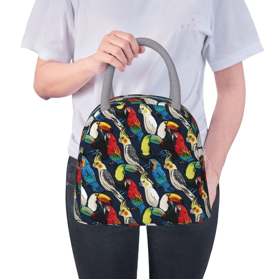 Lafuoo Parrot Pattern Large Portable Insulated Lunch Bag, Waterproof Zipper Insulated Lunch Bag for Men and Women-One Size