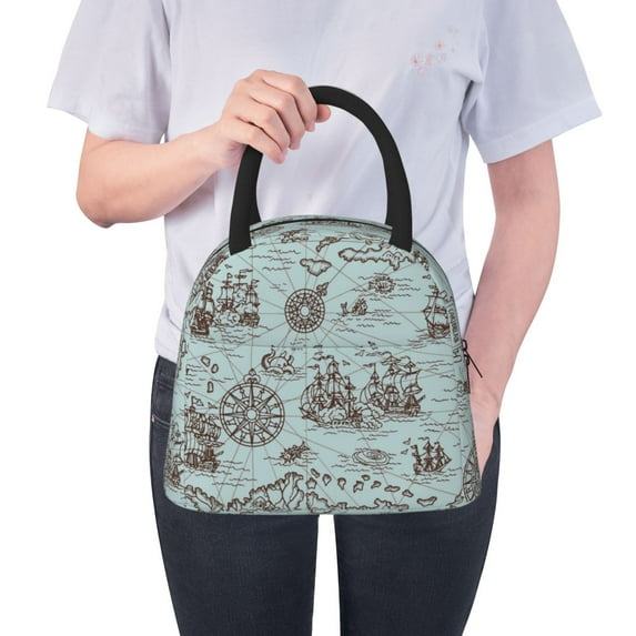 Lafuoo Pirate Adventure Map Pattern Large Portable Insulated Lunch Bag, Waterproof Zipper Insulated Lunch Bag for Men and Women-One Size