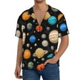 thumbnail image 1 of Lafuoo Planets In Deep Space Pattern Men's Cuban Collar Short Sleeve Shirt, Button-Down Resort Beach Pocket Shirt-Large, 1 of 7