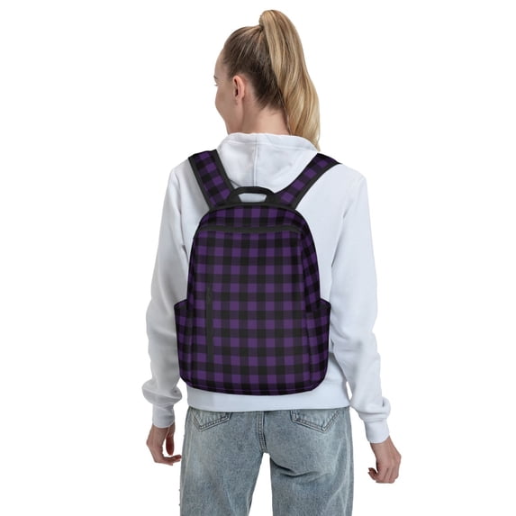 Lafuoo Purple Black Plaid Pattern Lightweight Backpack, Wear-resistant Multi-pocket Travel Backpack, Suitable for Work, Campus, Mountaineering, Unisex-One Size