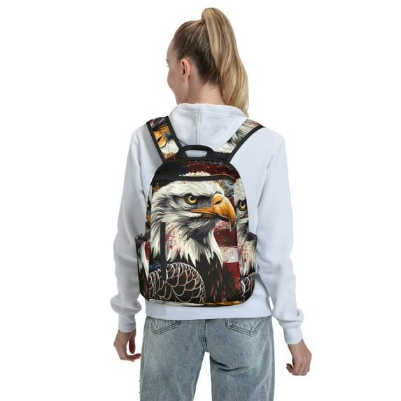 Lafuoo Retro American Eagle A Pattern Lightweight Backpack, Wear-resistant Multi-pocket Travel Backpack, Suitable for Work, Campus, Mountaineering, Unisex-One Size