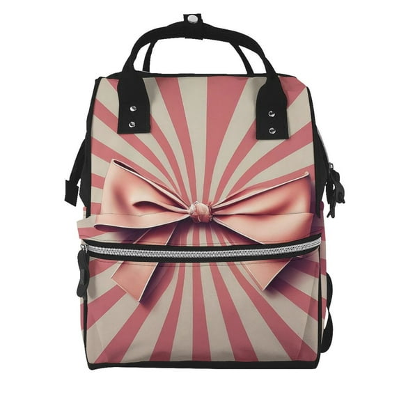 Lafuoo Retro Bow Pattern Multifunctional Mommy Backpack, Large Capacity Multi-pocket Waterproof Backpack, Suitable for Women to Travel, Shopping-One Size