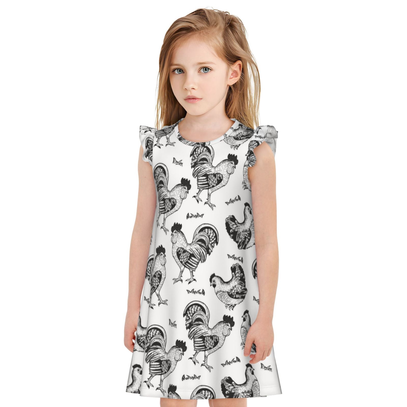 Rooster Robe Lafuoo Retro Rooster Pattern Girls' Small Flying Sleeve Nightdress ...