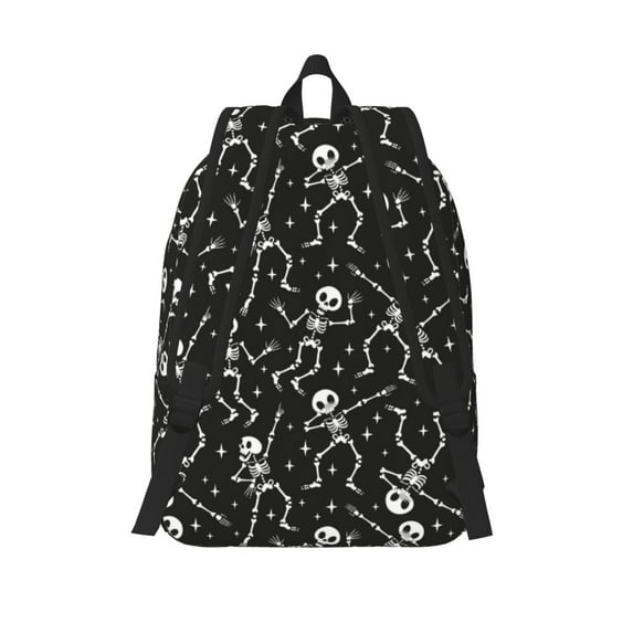 Lafuoo Retro Skeleton Dancing On Halloween Party Pattern Canvas Backpack, Zipper Laptop Backpack Travel Bag Sports Bag Unisex-Small