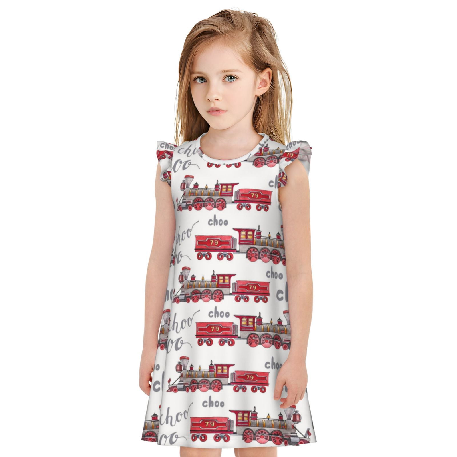 Lafuoo Retro Train Pattern Girls' Small Flying Sleeve Nightdress ...