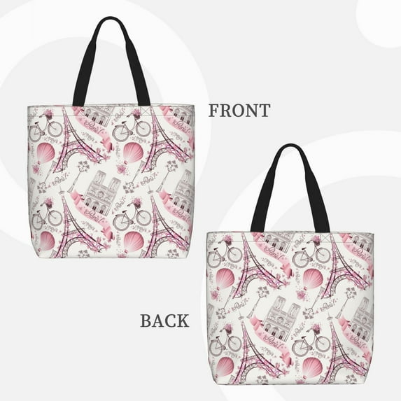 Lafuoo Romantic Travel In Paris Pattern Single Shoulder Convenience Bag, Large Capacity Zippered Handbag for Shopping, Unisex-One Size