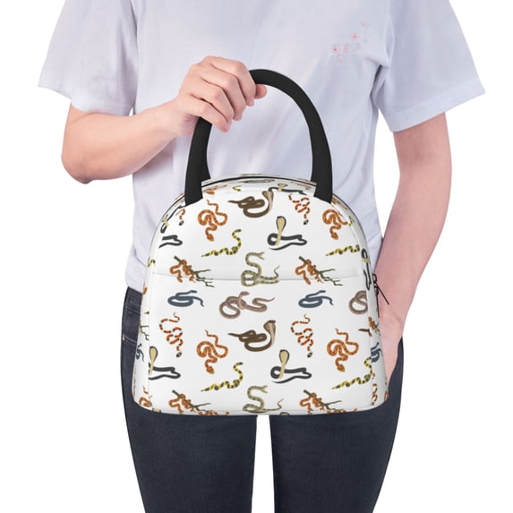Lafuoo Snake Pattern Large Portable Insulated Lunch Bag, Waterproof Zipper Insulated Lunch Bag for Men and Women-One Size