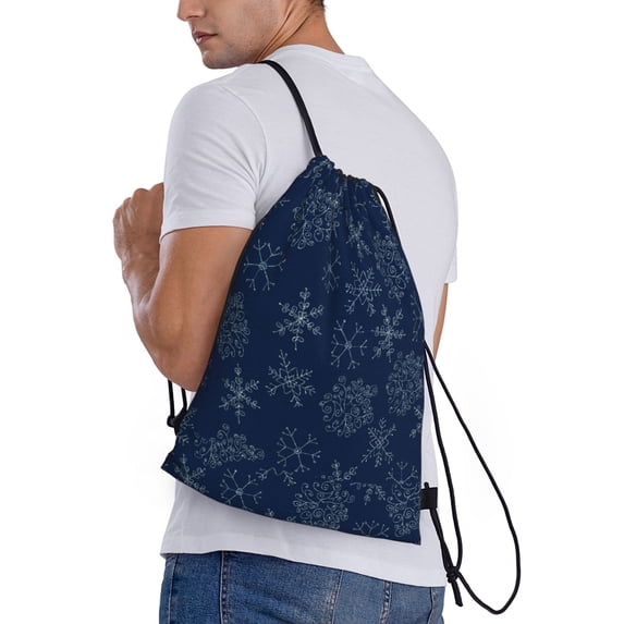 Lafuoo Snowflake Dark Blue Pattern Drawstring Pocket, Adjustable Shoulder Strap Storage Bag Suitable for Men and Women-Medium