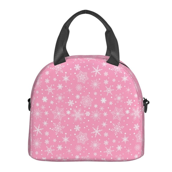 Lafuoo Snowflake pink backgrounds Pattern Insulated Lunch Bag, Adjustable Shoulder Strap Handheld Crossbody Waterproof Lunch Bag, Unisex-One Size