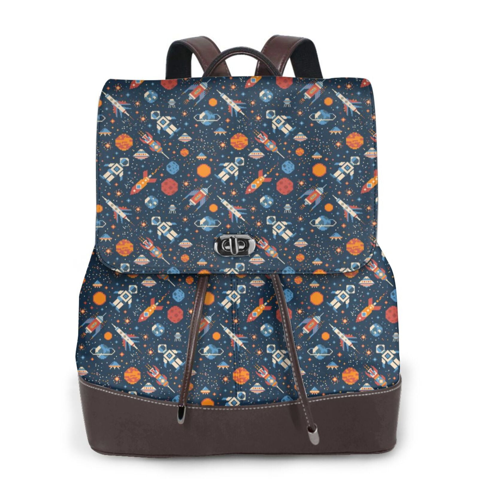 Lafuoo Spaceships And Stars In Outer Space Pattern Leather Backpack ...