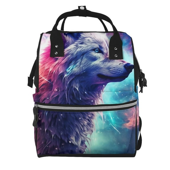 Lafuoo Starry Multicolored Wolf Pattern Multifunctional Mommy Backpack, Large Capacity Multi-pocket Waterproof Backpack, Suitable for Women to Travel, Shopping-One Size