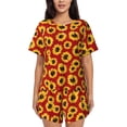 thumbnail image 1 of Lafuoo Sunflowers On Red Pattern Women's Round Neck Short Sleeve Pajamas Set, Button Pajamas Elastic Band Pajamas Home Wear-4X-Large, 1 of 9