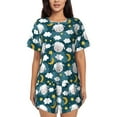 thumbnail image 1 of Lafuoo Sweet Dream Lamb Pattern Women's Round Neck Short Sleeve Pajamas Set, Button Pajamas Elastic Band Pajamas Home Wear-Small, 1 of 6