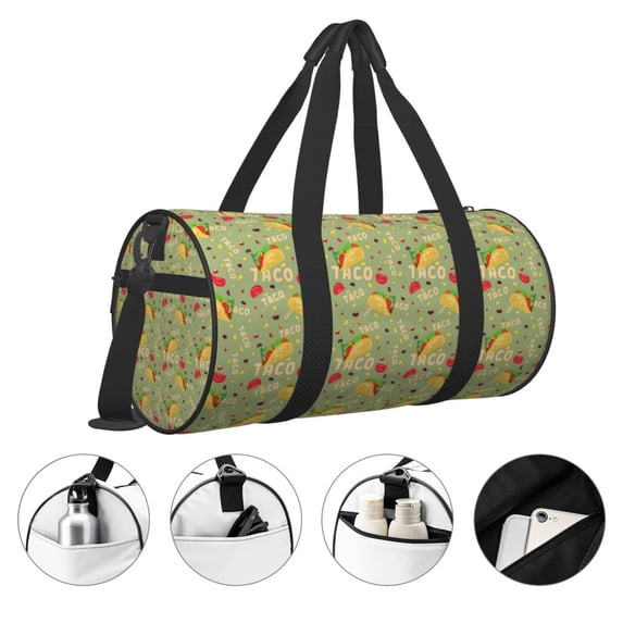 Lafuoo Taco Pattern Round Duffel Bag with Adjustable and Detachable Shoulder Strap Sports Gym Bag for Travel, Business, Sports-One Size