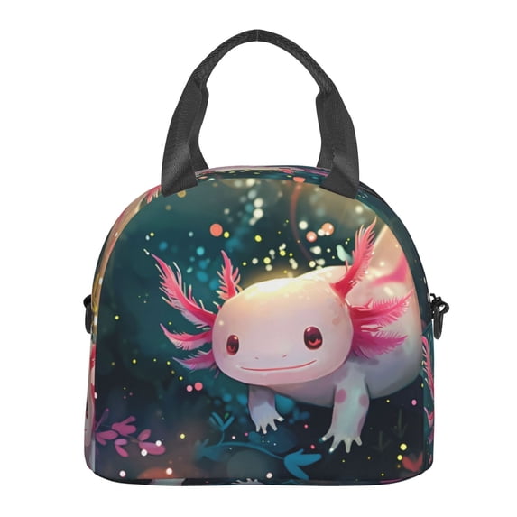 Lafuoo Whimsical Axolotl Fantasy Pattern Insulated Lunch Bag, Adjustable Shoulder Strap Handheld Crossbody Waterproof Lunch Bag, Unisex-One Size