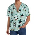 thumbnail image 1 of Lafuoo Winter Skiing Penguin Pattern Men's Cuban Collar Short Sleeve Shirt, Button-Down Resort Beach Pocket Shirt-XX-Large, 1 of 5
