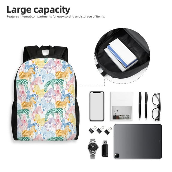 Lafuoo Zebra Colourful Pattern Single-sided Backpack, Waterproof with Computer Compartment, Suitable for Business, Travel, Sports-One Size