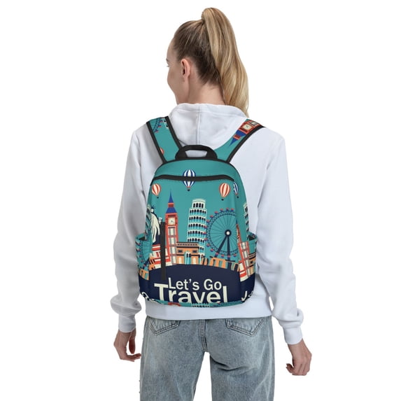 Lafuoo Let's go Travel Pattern Lightweight Backpack, Wear-resistant Multi-pocket Travel Backpack, Suitable for Work, Campus, Mountaineering, Unisex-One Size