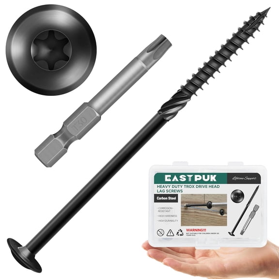 Lag Screws 6 Inch, #14 x 6 Wood Screws, 25-Pack Heavy Duty Self Drilling Structural Screw, Washer Head, Black Coated, T30 Star Drive (with Bit), for Exterior Wood and Timber Fastening