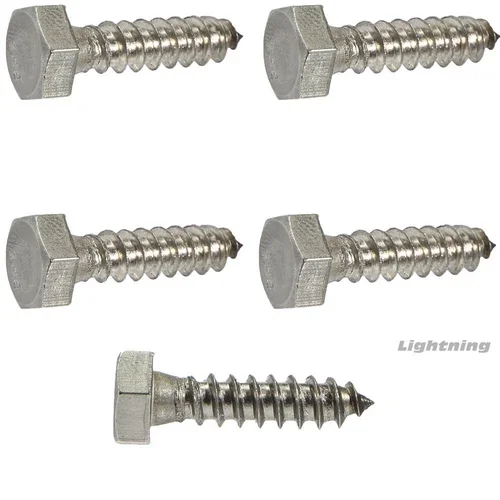 Lag Screws Hex Head Stainless Steel 1/4" X 1-1/2" Qty 5