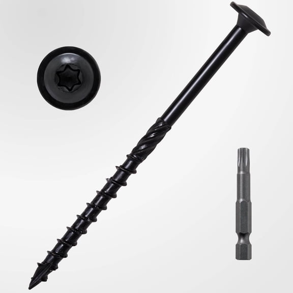 Lag Screws, Structural Wood Screw, Heavy Duty Construction Screw, Rust Resistant, Washer Head, Black Coated Exterior Wood Lag Timber Screws, Star Drive with Bit