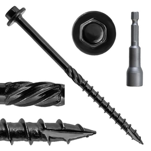 Lag Screws for Wood, #14 X 4 Inch Structural Wood Screws, 50pcs Heavy Duty Black Timber/Log/Landscaping Wood Screws, Exterior Coated Heavy Duty Screws Rust Resistant, Hex Socket Included