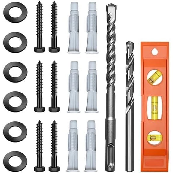 Lag for TV Wall Mount with Drill Bit, 23-Pack TV Mount Screws Kit with M8x65mm Lag Screws, Drywall Anchors, Washers, Bubble Level Hardware Kit for Stud Brick Concrete