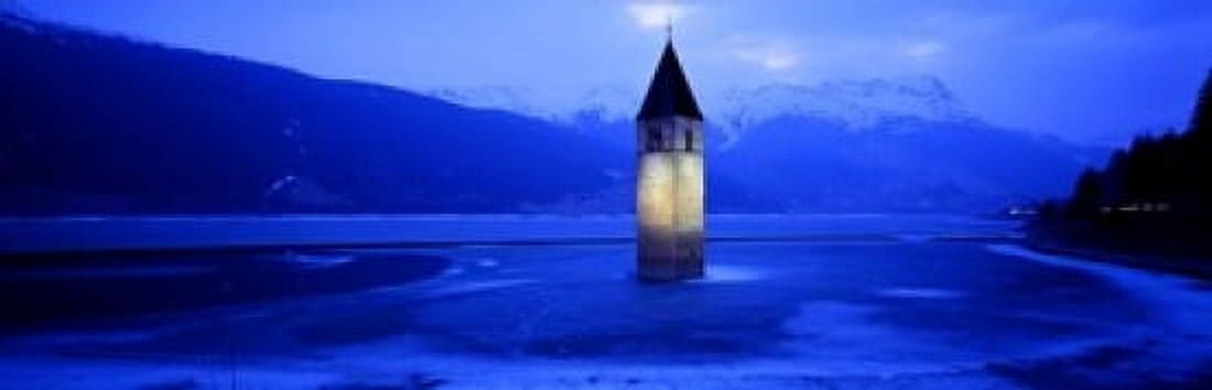 Lago Di Resia Church Tyrol Italy Canvas Art - Panoramic Images (18 x 6)