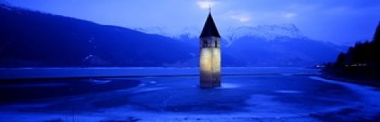 Lago Di Resia Church Tyrol Italy Canvas Art - Panoramic Images (36 x 12)