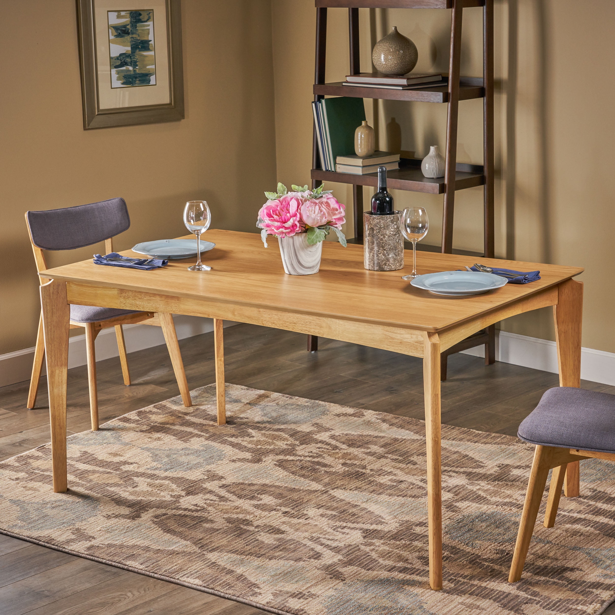 Lagom Adelyn Mid-Century 59.10 in Rectangle Expansive 6 Seater Dining Table, Natural Oak