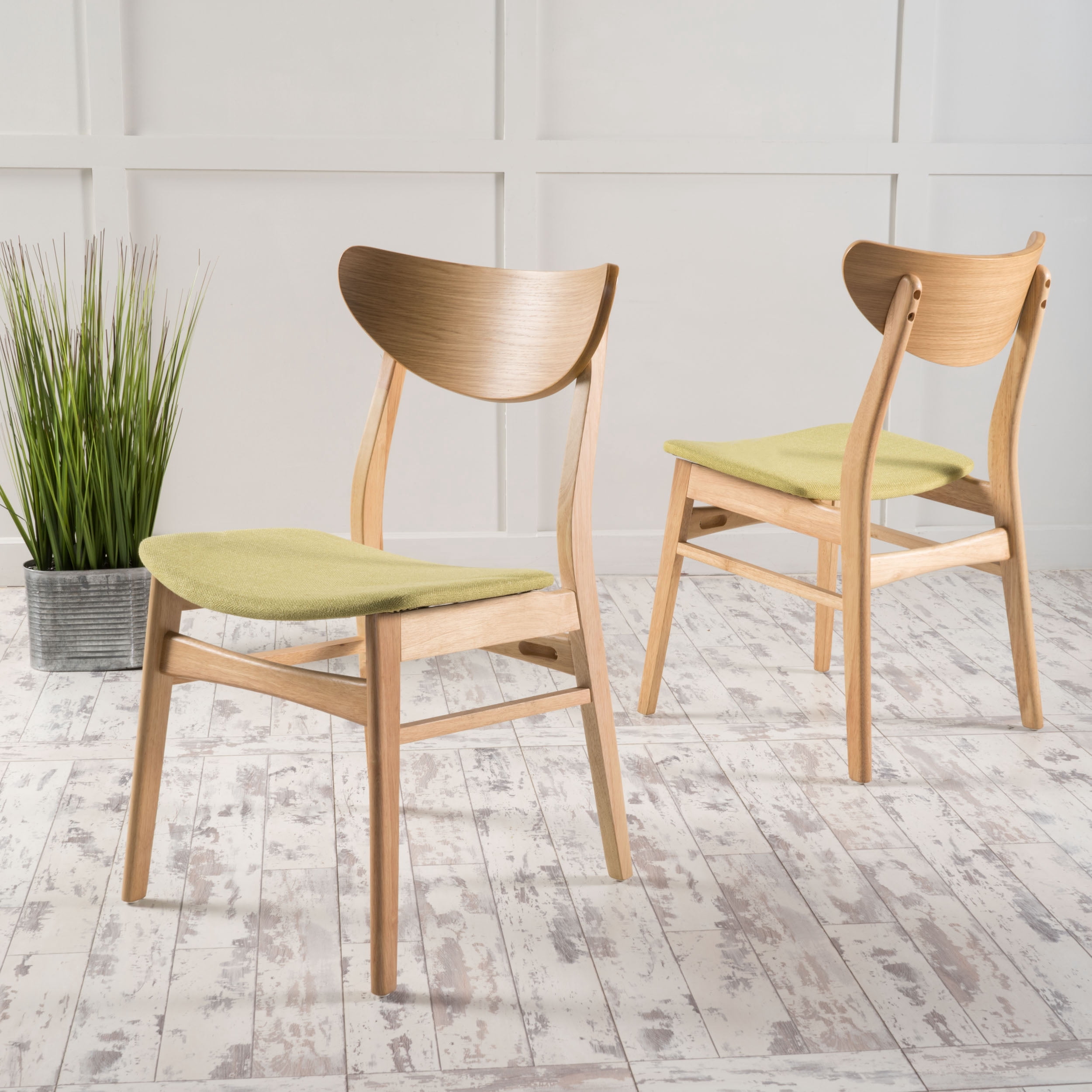 Lagom Ava Mid Century Modern Fabric Dining Chairs, Set of 2, Green Tea