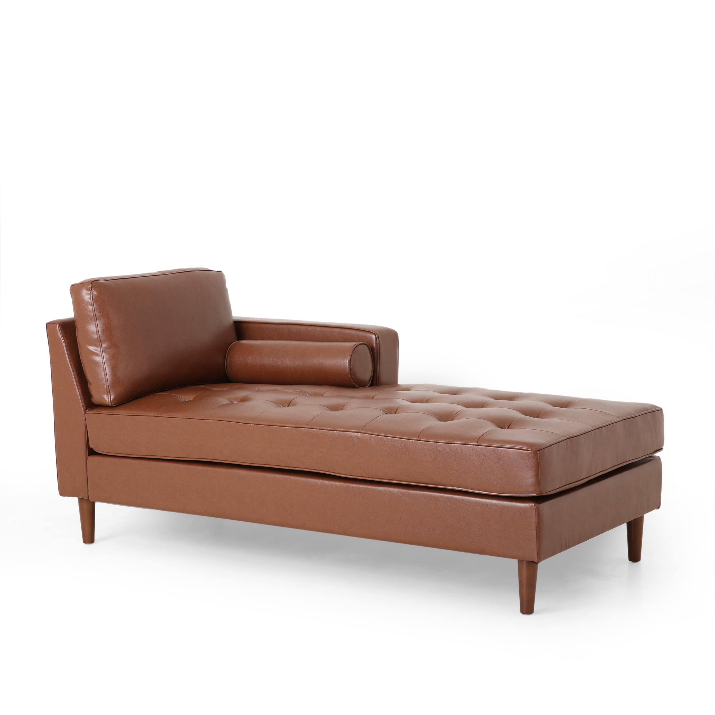 Lagom Barger Indoor Faux Leather Tufted Chaise Lounge, Cognac Brown