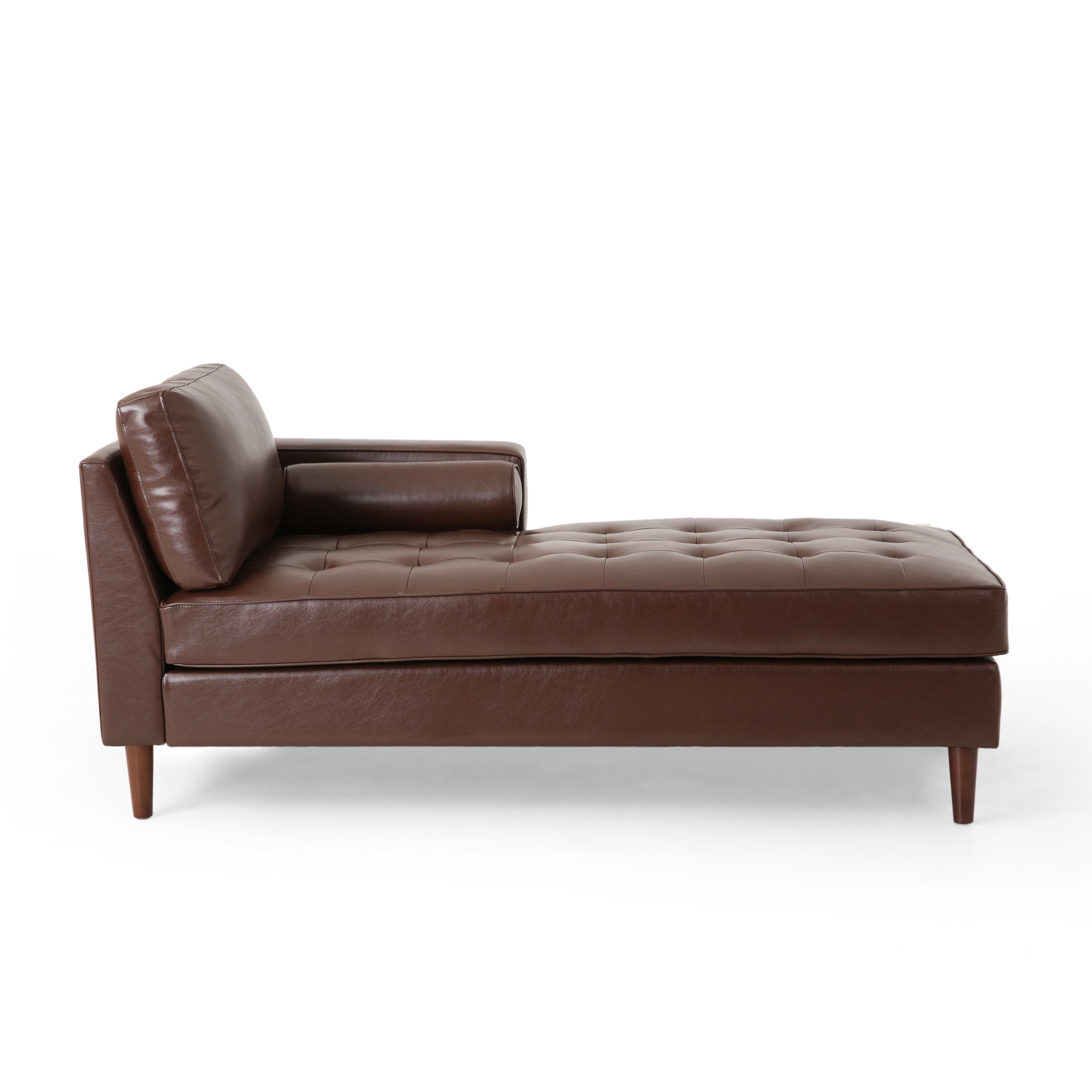 Lagom Barger Indoor Faux Leather Tufted Chaise Lounge, Dark Brown
