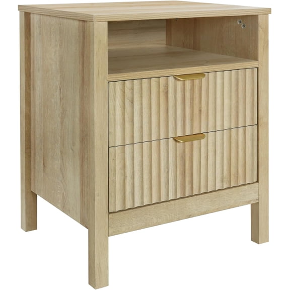 Lagoon 2 Drawer Nightstand, Bedside Table with Storage Drawers, Night Stand for Bedroom, End Table or Side Table for Living Room, 15.7" D x 18.9" W x 24" H, Beige