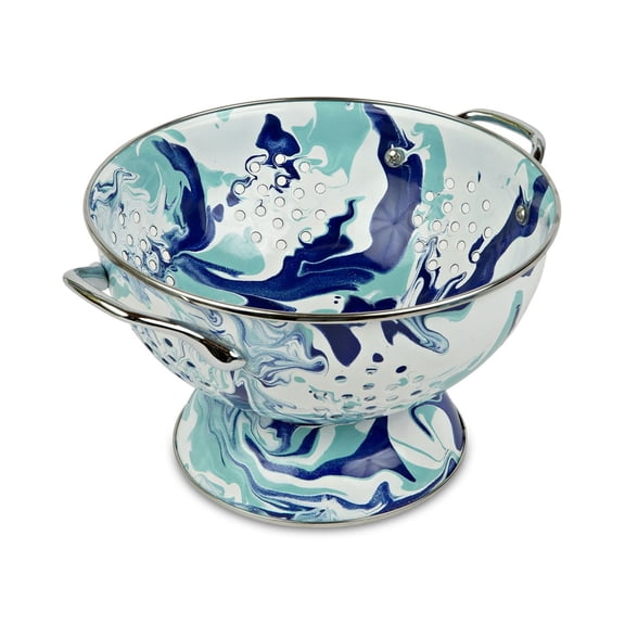 Lagoon Enameled Steel Medium Colander with Marbled Finish