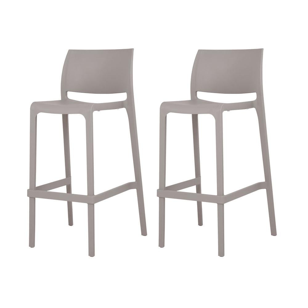 Sensilla Taupe Resin Stackable All-Weather Bar Stools, Set of 2
