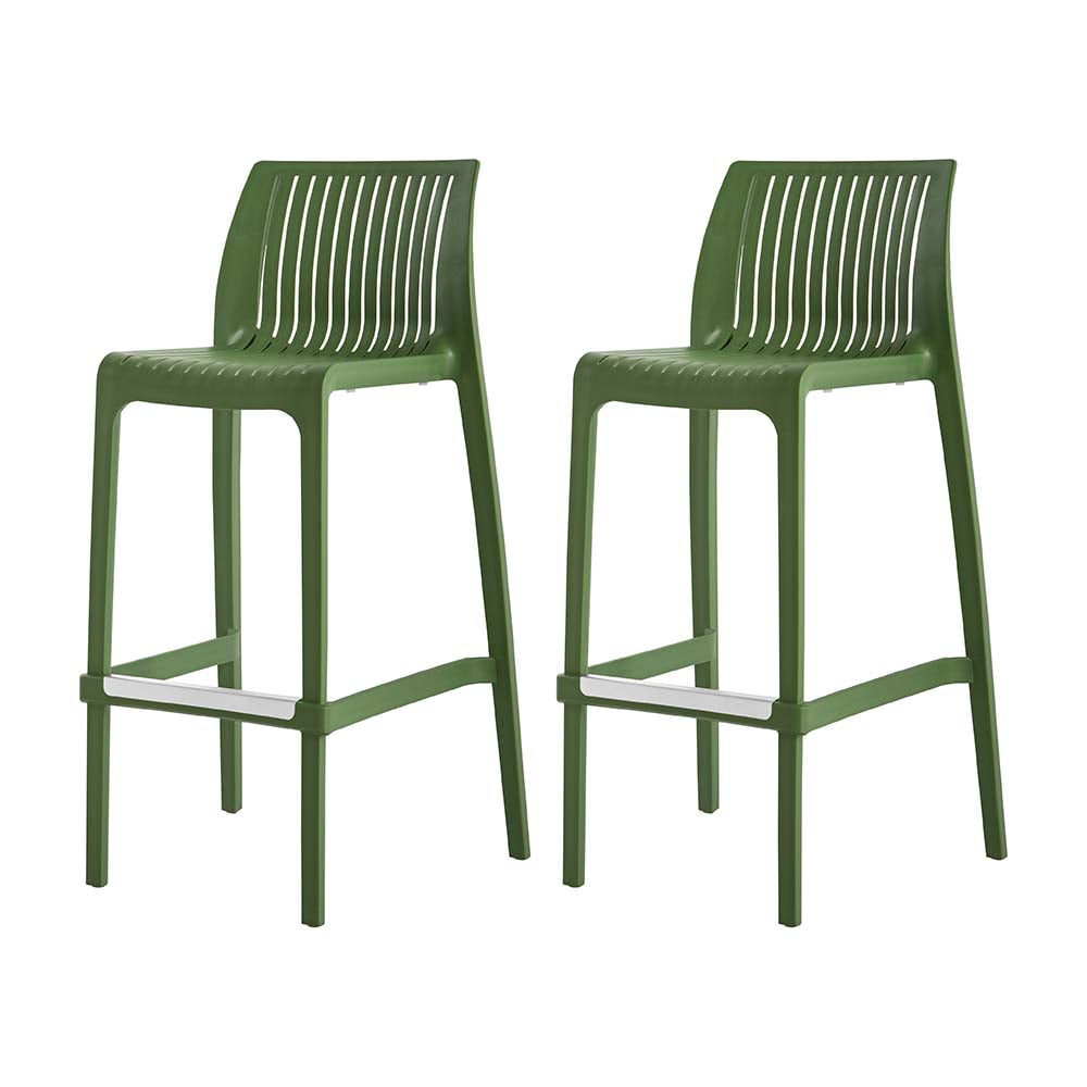 Milos Olive Green Resin Stackable Bar Stools, Set of 2