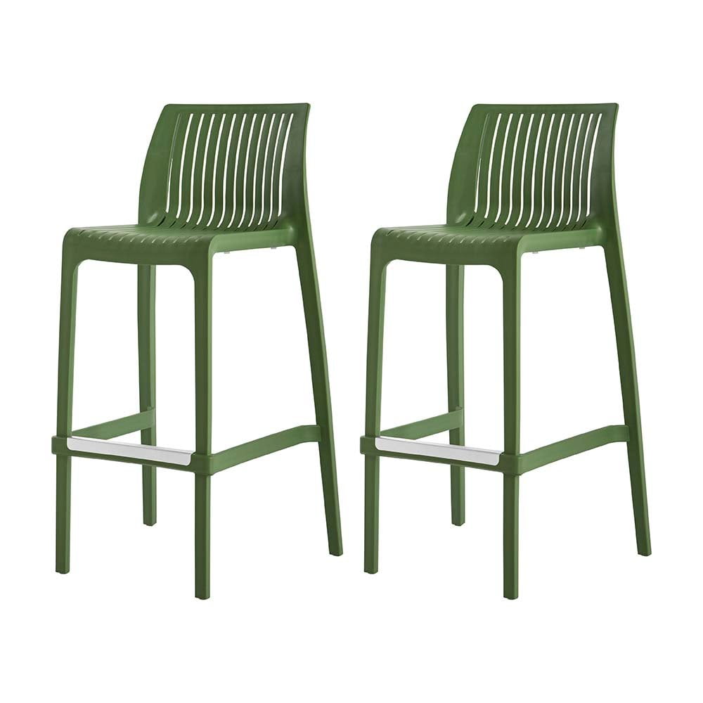 Milos Olive Green Resin Stackable Bar Stools, Set of 2