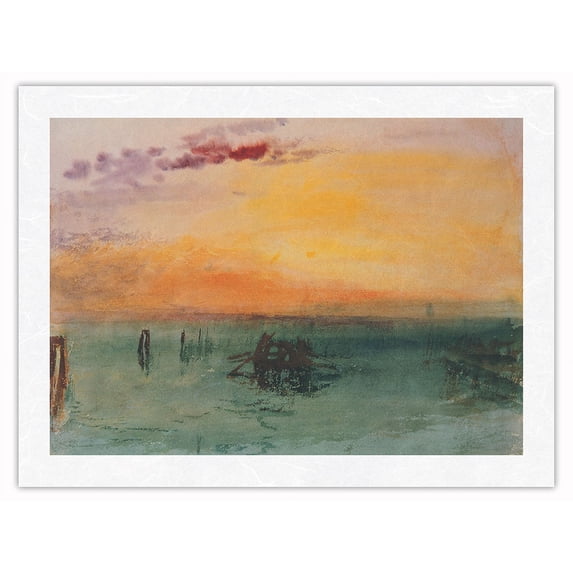The Lagoon Near Venice At Sunset - From an Original Color Painting by William Turner c.1840 - Japanese Unryu Rice Paper Art Print (Unframed) 18 x 24 in