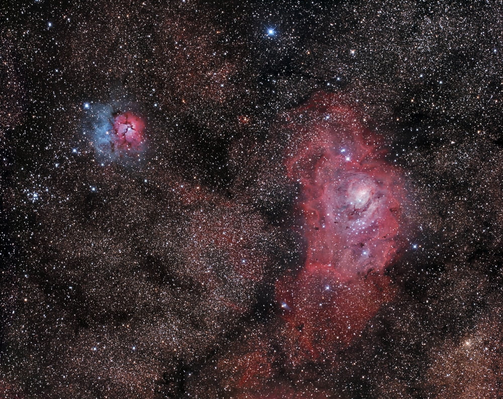 Lagoon Nebula and Trifid Nebula in Sagittarius Canvas Art - Philip HartStocktrek Images (32 x 25)