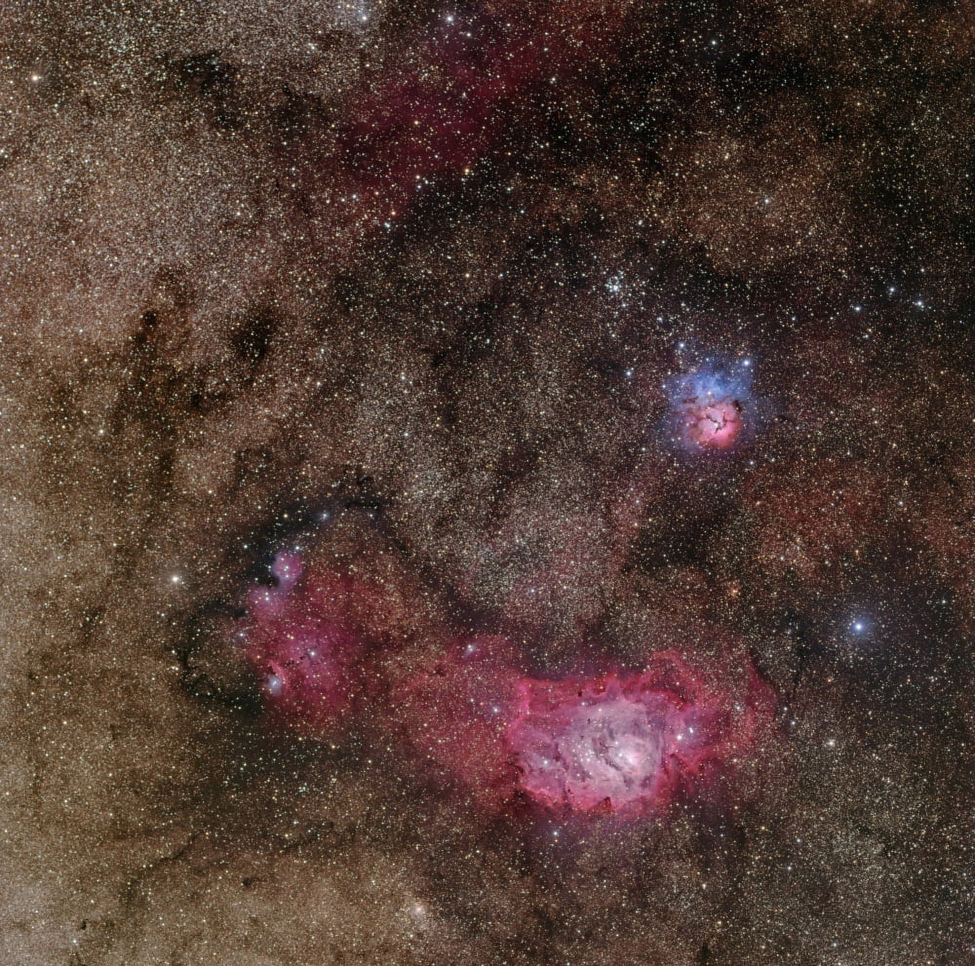 Lagoon Nebula and Trifid Nebula in Sagittarius Canvas Art - Phillip JonesStocktrek Images (28 x 28)