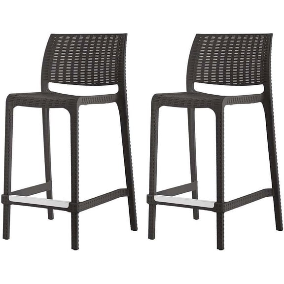 Lagoon Rue Counter Stool, Set of 2, Polypropylene Injected Stool, Fibreglass, UV Protection, Height 65 cm, Stackable, Back and Footrest, Party Room, Patio, Kitchen and Bar ( Black)
