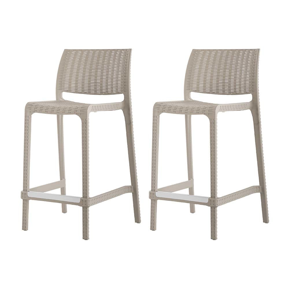 Taupe Resin Stackable Outdoor Counter Stool with Woven Design