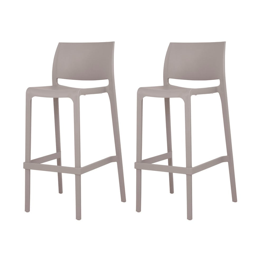 Sensilla Taupe Resin Stackable All-Weather Bar Stools, Set of 2