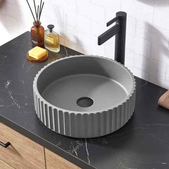 Lagos Circular Concrete Vessel Bathroom Sink in Gray